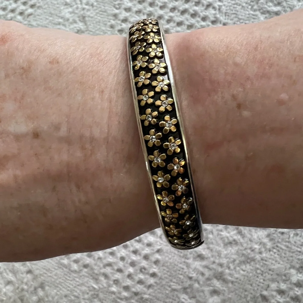 Brighton silver with gold flowers & rhinestones bangle bracelet - Picture 9 of 9